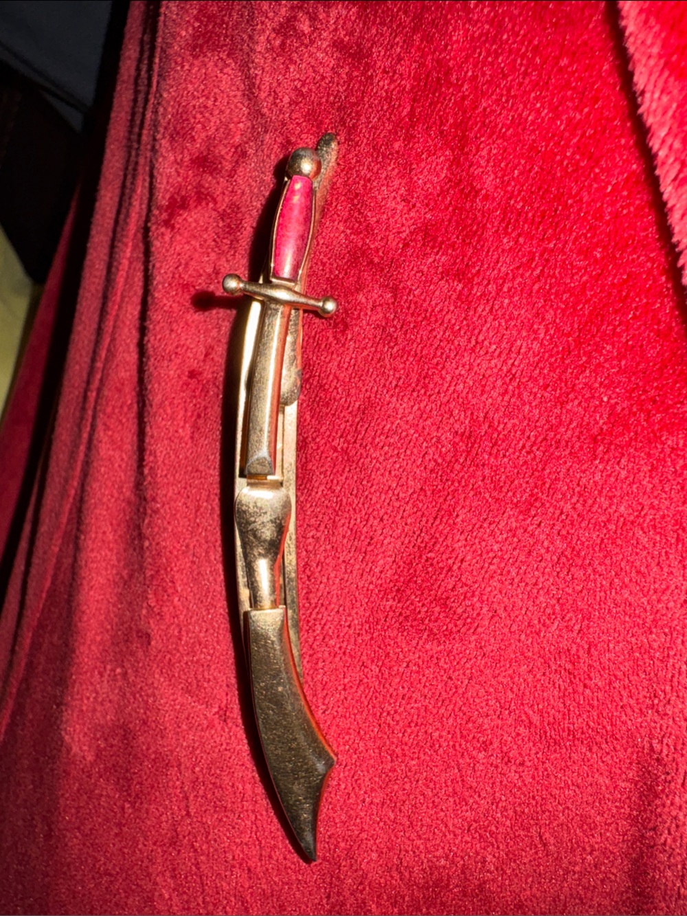 SWANK Gold Tone Dagger Tie Clip with Red Accent
